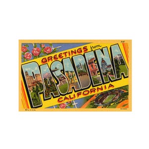 Carte postale de Pasadena, carte postale vintage de Pasadena, carte postale de Pasadena imprimable, Pasadena, Californie, téléchargement