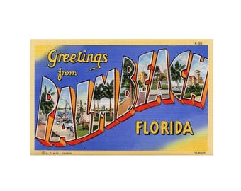 Saludos desde Palm Beach, Florida. Postal vintage de Palm Beach, Florida. Impresión artística digital imprimible.