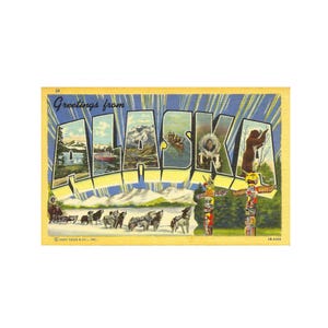 Salutations de la carte postale de l'Alaska, impression de carte postale vintage de l'Alaska, téléchargement d'art imprimable numérique de carte postale de l'Alaska