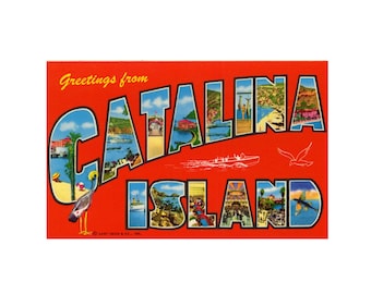 Saludos desde la Isla Catalina, California. Arte de postal de la Isla Catalina, California. Descarga digital imprimible.