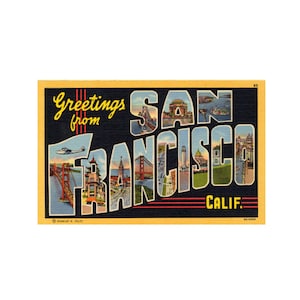 Postal de saludos desde San Francisco, postal vintage de San Francisco, postal imprimible de San Francisco, San Francisco California Descargar