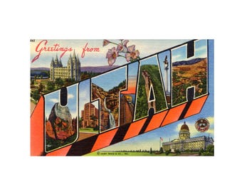 Saludos desde Utah, postal vintage de Utah, postal imprimible de Utah, recuerdo digital de Utah