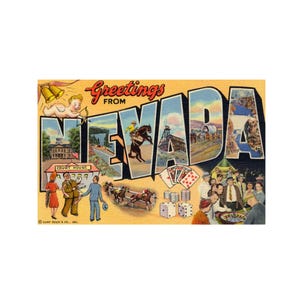 Salutations du Nevada, carte postale vintage du Nevada, carte postale du Nevada imprimable, souvenir en téléchargement numérique du Nevada