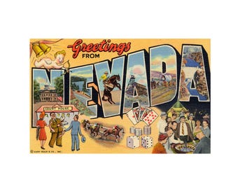 Saludos desde Nevada, postal vintage de Nevada, postal imprimible de Nevada, recuerdo digital de Nevada