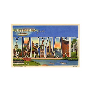 Grüße aus Maryland, Maryland Vintage Postkarte, Maryland Postkarte druckbar, Maryland Digital Download Souvenir