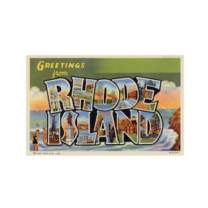 Salutations de Rhode Island, carte postale vintage de Rhode Island, carte postale de Rhode Island imprimable, téléchargement imprimable de Rhode Island