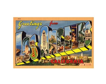 Postal de saludos desde Los Ángeles, postal vintage de Los Ángeles, postal imprimible de Los Ángeles, descarga de Los Ángeles, California