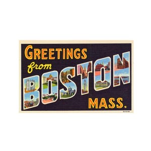 Greetings from Boston Massachusetts, Boston Massachusetts Vintage Postcard, Boston Massachusetts Postcard Digital Download