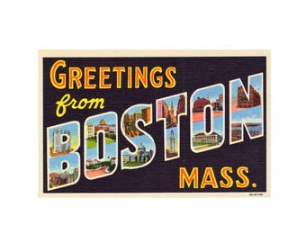 Saludos desde Boston, Massachusetts, postal vintage de Boston, Massachusetts, descarga digital de postal de Boston, Massachusetts