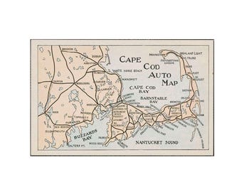 Postal de Cape Cod, Massachusetts, postal vintage de Cape Cod, postal imprimible de Cape Cod, mapa digital vintage de Cape Cod, EE. UU.