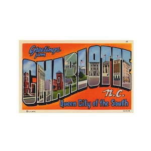 Saluti da Charlotte North Carolina, Charlotte North Carolina Cartolina d'epoca, Charlotte North Carolina Cartolina digitale stampabile