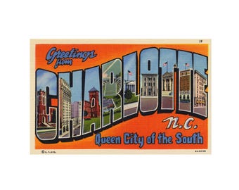 Saluti da Charlotte North Carolina, Charlotte North Carolina Cartolina d'epoca, Charlotte North Carolina Cartolina digitale stampabile
