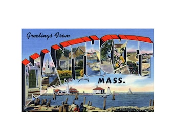 Greetings from Nantucket Massachusetts, Nantucket Massachusetts Vintage Postcard Postcard Printable Digital Download