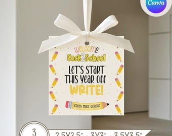 Editable Back to School Gift Tag, Back to School Gift Tag Template, Square Gift Tag, Back to School Tag, Canva Template, Gift Tag Template