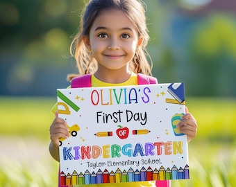 Bearbeitbares Schild für den ersten Schultag, Back to School-Zeichen, druckbares Schild für den ersten Schultag, Personalisieren Sie das Schild für den ersten Schultag, Canva-Vorlage
