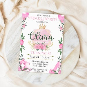 Editable Princess Party Invitation, Princess Party Invite Template, Birthday Party Invitation, Editable Invitation, Editable Canva Template