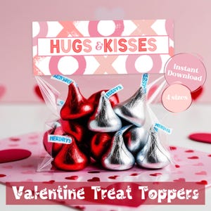 Decorazione per sacchetto di dolcetti di San Valentino, decorazione per sacchetto di dolcetti stampabile, decorazione stampabile, decorazione per sacchetto di dolcetti per l'aula, decorazione per sacchetto di dolcetti Hugs & Kisses, decorazione per sacchetto