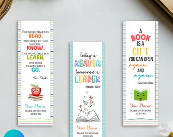 Back to School Printable Bookmarks, Editable Back to School Bookmark, School Bookmarks, Bookmark Template, Back to School, Canva Template