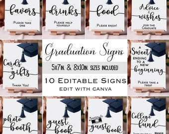 Abschlussschilder Bundle, Abschlussfeier Dekor, bearbeitbare grad Party Tischschilder, Abschlussschilder Vorlage, grad Party Schilder