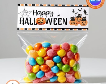 Editable Halloween Treat Topper, Halloween Treat Bag Topper, Happy Halloween Topper, Editable Treat Topper, Treat Topper, Canva Template