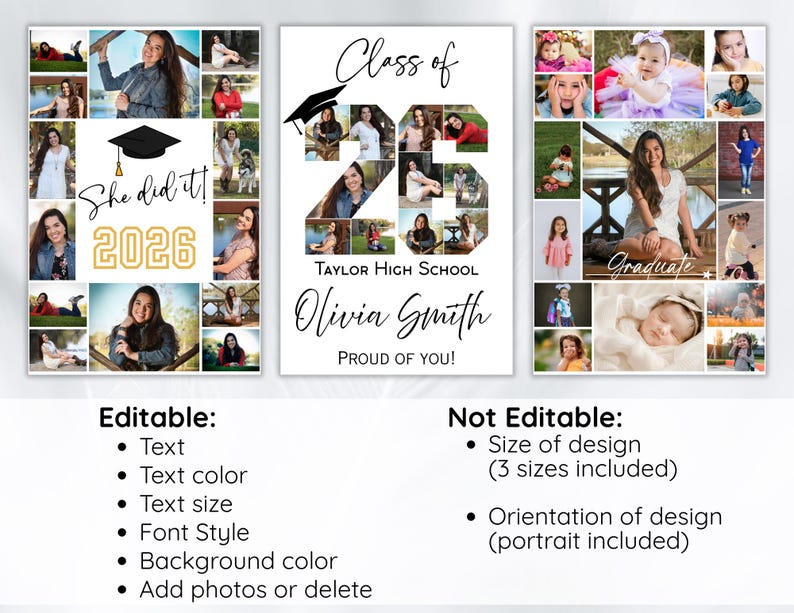 Graduation Collage Examples Editable Graduation Photo Collage | 2026 Graduate Collage Signs ...