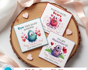Editable Monster Valentine Tags | Printable Valentine Tags | Valentine Gift Tags | Kids Valentine Tags | Gift Tags