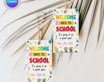 Bearbeitbarer Zurück zu Schulgeschenkanhänger, Zurück zu Schule Geschenkanhänger Vorlage, Bearbeitbarer Geschenkanhänger, Zurück zu Schultag, Bearbeitbare Canva Vorlage, Geschenkanhänger