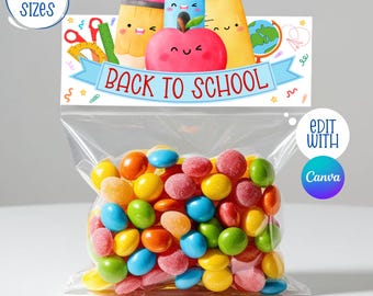Zurück zu Schule Leckerli Tasche Topper, Bearbeitbarer Leckerli Tasche Topper, Druckbarer Zurück zu Schule Leckerli Tasche Topper, Klassenzimmer Leckerli Tasche Topper, Vorlage