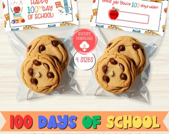 100th Day of School Treat Toppers, Printable 100 Days of School Treat Toppers, Printable Treat Toppers, Student Treat Toppers, Treat Toppers