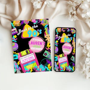 Editable 90s Birthday Party Invitation, Editable Birthday Invite Template, Back to the 90s Party Invitation, 90s Party, Canva Template