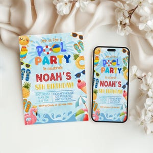 Bearbeitbare Pool Party Geburtstagseinladung, Pool Party Einladung, Geburtstagseinladungsvorlage, bearbeitbare Geburtstagseinladung, Canva Vorlage