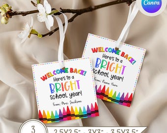 Bearbeitbarer Geschenkanhänger für den Schulanfang, Vorlage für Schulgeschenkanhänger, quadratischer Geschenkanhänger, erster Schultag, Canva-Vorlage, Geschenkanhänger