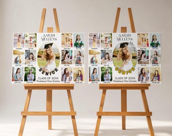 Bearbeitbares K-12-Abschluss-Fotocollage-Zeichen, bearbeitbares grad-Fotocollage-Poster, Abschlussfeier-Schild für Abschlussfeier, bearbeitbare Canva-Vorlage