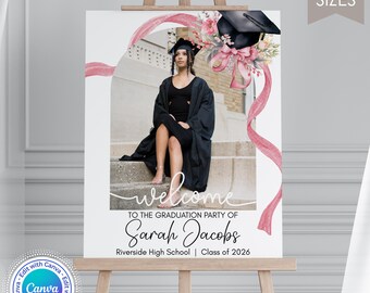 Abschlussfeier Schild | Bearbeitbares Senior Photo Willkommensschild | Abschlussfeier Zeichen | Canva Vorlage | PDF-Download