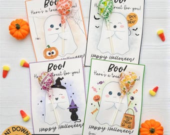 Printable Halloween Lollipop Holders | Kids Halloween Treat Cards | Halloween Digital Download