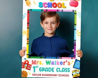 Bearbeitbare Back to School-Fotorequisite, Erster Schultag-Fotorahmen, Erster Schultag-Requisite, Klassenzimmer-Fotorequisite, Canva-Vorlage