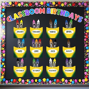 Editable Crayon Birthday Bulletin Board, Crayon Bulletin Board Printable, Classroom Decor, Editable Classroom Birthday Bulletin Board