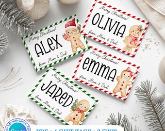 Editable Gingerbread Gift Tag Set, Christmas Gift Tag Bundle, Printable Gift Tags, Xmas Tags, Holiday Gift Tags, Instant Download, PDF