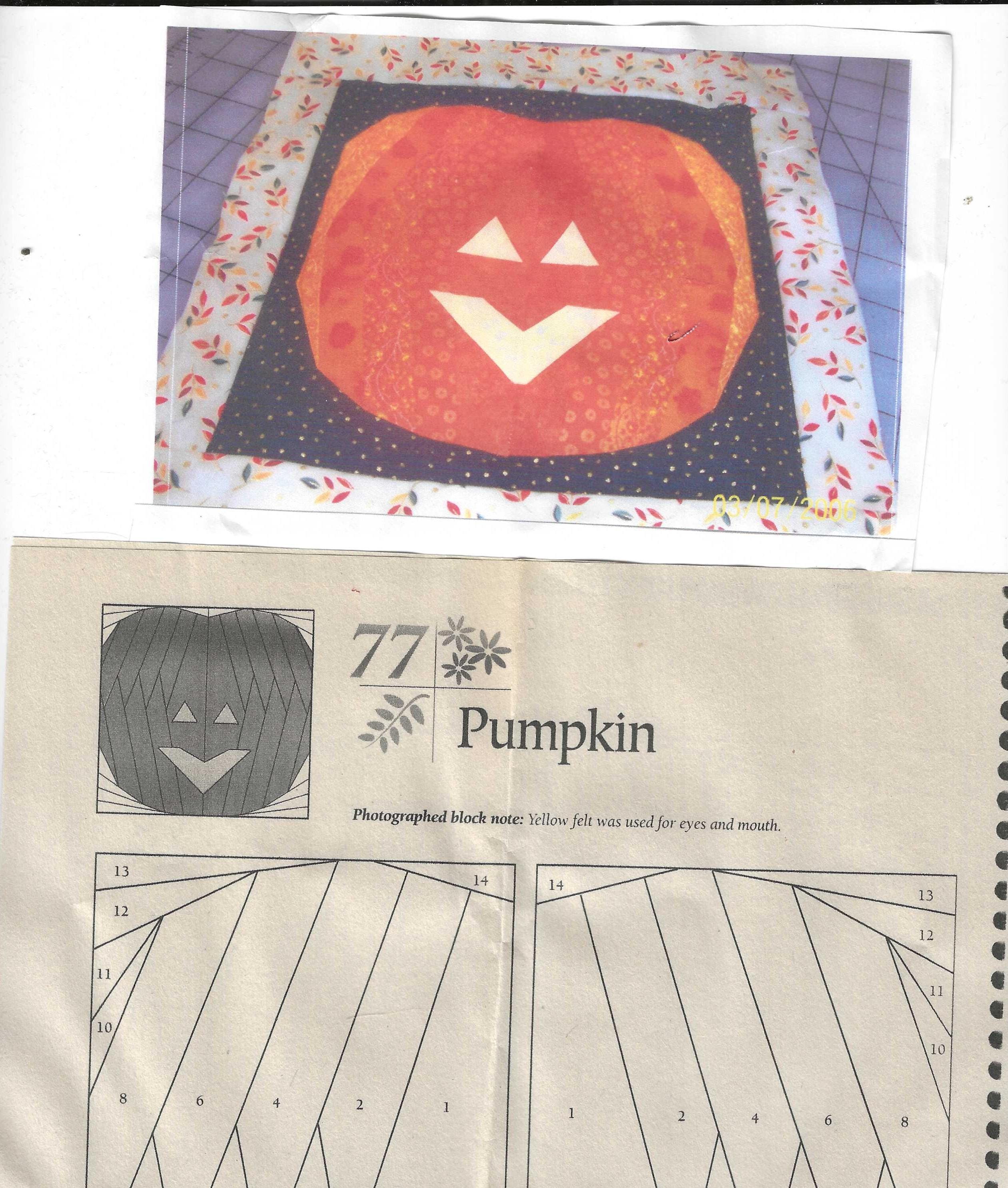 Pumpkin Kit for a Quilted Pictures - Size 9"x11" - Pattern and Cotton ...