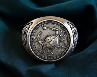 Zodiac Sign Ring, Cancer Ring, Star Signs Ring, Birth Date Ring