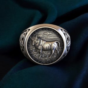 Sterling Silver Taurus Ring: Handmade Bull Signet, Astrology Jewelry
