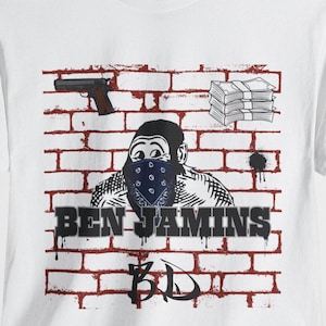 Maglietta in cotone pesante ispirata a Ben Davis, Benjamins, Money, 100's, graffiti art, streetwear, t-shirt grafiche, abbigliamento casual, abbigliamento hip hop.
