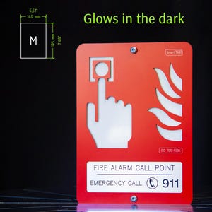 Fire Alarm Call Point Sign, Manual Fire Alarm Sign, Emergency Fire Sign, Fire Safety Sign ISO 7010, Glow in the Dark, Firefighter Signs