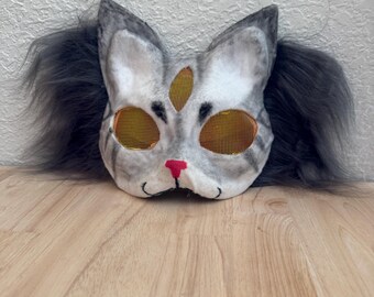 Gray and white cat mask