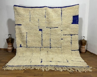 Handmade Moroccan Wool Rug: Berber Tribal Design - Blue & Black