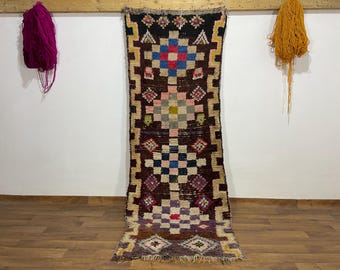 Handgemaakt berbertapijt: geometrisch rood Marokkaans tapijt (8 x 3 FT)