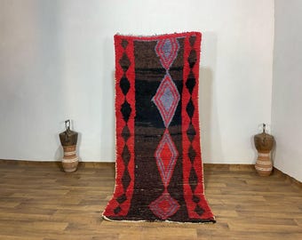 MOROCCAN RUG - Boucherouite Rug - Moroccan Vintage Rug - Free