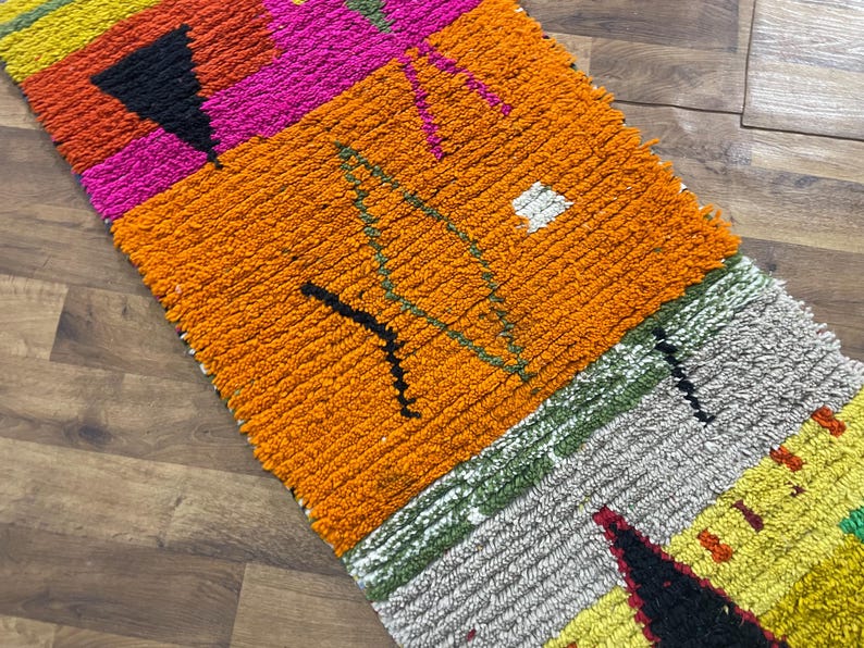 Hand Knotted Wool Runner Rug, Colorful Abstract Design, Moroccan Beni ...
