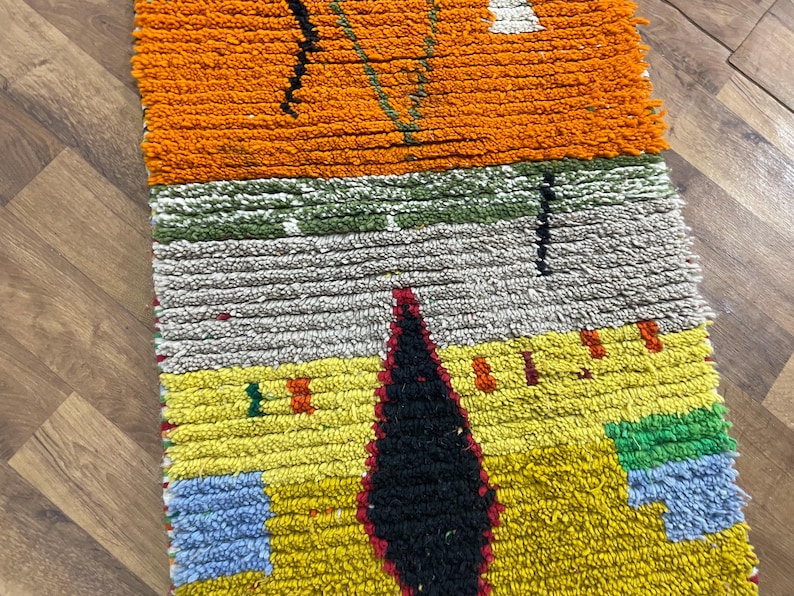 Hand Knotted Wool Runner Rug, Colorful Abstract Design, Moroccan Beni ...