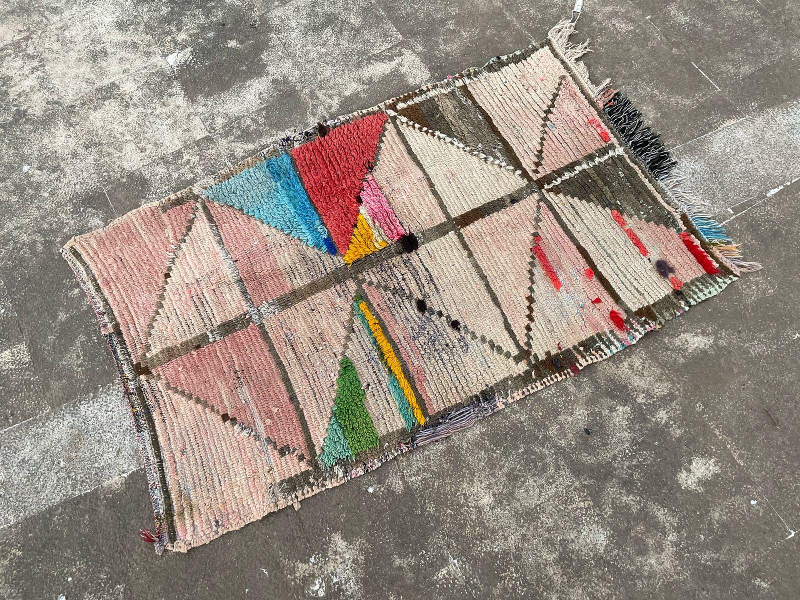Vintage Moroccan Boucherouite Rug, Colorful Geometric Design (4